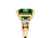 Fancy Green Three-Stone Asscher Cut Diamond Ring Set in Yellow gold with Prong Setting and Plain Band