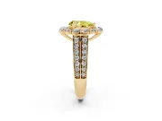 Fancy Yellow Pear Cut Diamond Halo Engagement Ring Set in Yellow gold with Split Shank and Prong Setting