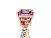Fancy Pink Asscher Cut Diamond Twist Band Solitaire Set in Rose gold with Pavé Accents and Prong Setting