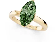 Fancy Green Marquise Cut Diamond Solitaire Ring Set in Yellow gold with Prong Head and Smooth Polished Band
