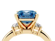 Asscher Cut Three Stone Engagement Ring Setting for a Fancy Blue Lab-Grown Diamond | Round Side Stones | Yellow Gold