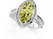 Fancy Yellow Marquise Cut Diamond Halo Pavé Split Shank Ring Set in White gold with Prong Setting