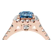 Emerald Cut Accented Halo Engagement Ring Setting for a Fancy Blue Lab-Grown Diamond | Rose Gold