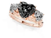 Heart-Shaped Three Stone Engagement Ring Setting for a Black Center | Braided Band | Rose Gold