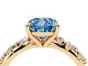 Cushion Cut Graduated Engagement Ring Setting for a Fancy Blue Lab-Grown Diamond | Yellow Gold