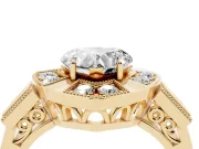 Heart Cut Diamond Milgrain Halo Ring Set in Yellow gold with Split Shank