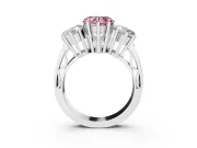 Heart-Shaped Three Stone Engagement Ring Setting for a Fancy Pink Lab-Grown Diamond | Beaded Shoulders | Sterling Silver