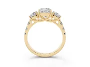 Cushion Cut Diamond Three-Stone Ring Set in Yellow gold with Pavé Band