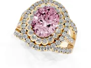 Oval Double Halo Split Shank Engagement Ring Setting for a Fancy Pink Lab-Grown Diamond | Pave Strands | Yellow Gold