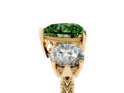 Heart-Shaped Vintage Three Stone Engagement Ring Setting for a Fancy Green Lab-Grown Diamond | Yellow Gold - Design NV-24868
