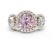 Round Three Stone Halo Engagement Ring Setting for a Fancy Pink Lab-Grown Diamond | Rose Gold