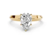 Pear Cut Diamond Solitaire Engagement Ring Set in Yellow gold with Flat Band and Prong Setting