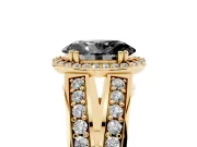 Oval Halo Engagement Ring Setting for a Black Center | Two-Row Pavé Split Shank | Yellow Gold