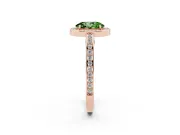 Fancy Green Oval Cut Diamond Halo Pavé Split Shank Ring Set in Rose gold with Prong Setting