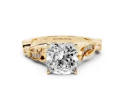 Cushion Cut Vintage Vine Solitaire Engagement Ring Setting | Milgrain Leaves | Yellow Gold