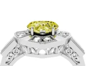 Fancy Yellow Heart Cut Diamond Milgrain Halo Ring Set in Silver with Split Shank