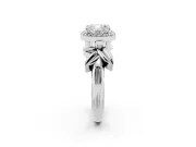 Cushion Cut Floral Halo Engagement Ring Setting | Leaf Shoulders | Sterling Silver