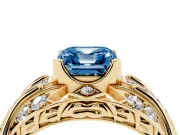 Asscher Cut Art Deco Engagement Ring Setting for a Fancy Blue Lab-Grown Diamond | Yellow Gold