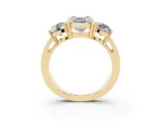 Asscher Cut Three Stone Engagement Ring Setting | Wide Plain Band | Yellow Gold