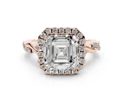 Asscher Cut Halo Engagement Ring Setting | Pavé Twist Band | Rose Gold
