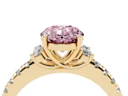 Oval Side Stone Engagement Ring Setting for a Fancy Pink Lab-Grown Diamond | Pave Band | Yellow Gold