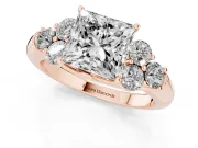 Princess Cut Side Stone Engagement Ring Setting | Triangle Side Clusters | Rose Gold