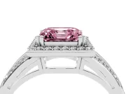 Asscher Cut Halo Engagement Ring Setting for a Fancy Pink Lab-Grown Diamond | Two-Row Pave Split Shank | Platinum