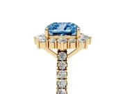 Cushion Cut Scalloped Halo Engagement Ring Setting for a Fancy Blue Lab-Grown Diamond | Single Row Pave | Yellow Gold