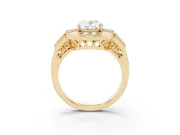 Oval Cut Diamond Milgrain Halo Ring Set in Yellow gold with Split Shank