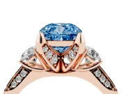 Cushion Cut Hidden Halo Three Stone Engagement Ring Setting for a Fancy Blue Lab-Grown Diamond | Rose Gold