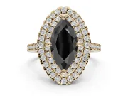 Fancy Black Marquise Lab-Grown Diamond Double Halo Statement Ring Set in Yellow Gold with Pavé Band