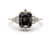 Radiant Cut Vintage Cluster Engagement Ring Setting for a Black Center | Beaded Edges | Yellow Gold