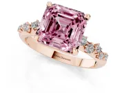 Asscher Cut Graduated Accent Engagement Ring Setting for a Fancy Pink Lab-Grown Diamond | Rose Gold