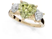 Heart-Shaped Three Stone Engagement Ring Setting for a Fancy Yellow Lab-Grown Diamond | Tapered Band | Yellow Gold