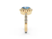 Oval Vintage Milgrain Halo Engagement Ring Setting for a Fancy Blue Lab-Grown Diamond | Pierced Gallery | Yellow Gold