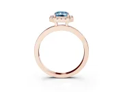Fancy Blue Emerald Cut Diamond Halo Solitaire Ring Set in Rose gold with Pavé Band and Prong Setting