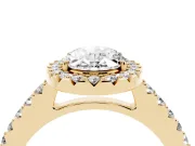 Oval Cut Diamond Halo Pavé Solitaire Ring Set in Yellow gold with Prong-Set Center Stone