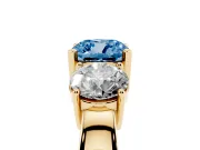 Cushion Cut Three Stone Engagement Ring Setting for a Fancy Blue Lab-Grown Diamond | Wide Plain Band | Yellow Gold