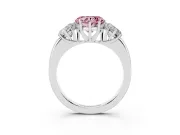 Fancy Pink Heart Cut Diamond Three-Stone Ring Set in White gold with Bold Center and Classic Band