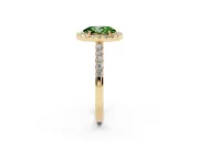 Fancy Green Oval Cut Diamond Halo Pavé Solitaire Ring Set in Yellow gold with Prong-Set Center Stone