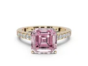 Asscher Cut Pavé Solitaire Engagement Ring Setting for a Fancy Pink Lab-Grown Diamond | Crossover Gallery | Yellow Gold