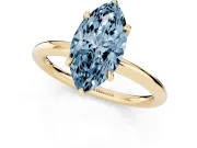 Fancy Blue Marquise Cut Diamond Solitaire Ring Set in Yellow gold with Thin Band and Prong Setting