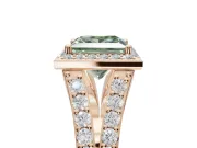 Princess Cut Halo Pavé Engagement Ring Setting for a Fancy Green Lab-Grown Diamond | Narrow Split Shank | Rose Gold
