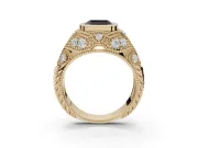 Asscher Cut Vintage Bezel Engagement Ring Setting for a Black Center | Milgrain Band | Yellow Gold