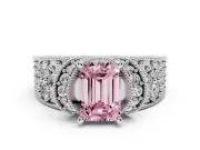 Emerald Cut Vintage Pave Engagement Ring Setting for a Fancy Pink Lab-Grown Diamond | Milgrain Edges | White Gold