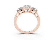 Cushion Cut Three Stone Engagement Ring Setting | Wide Plain Band | Rose Gold