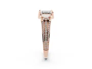 Emerald Cut Hidden Halo Engagement Ring Setting | Triple Row Pavé Band | Rose Gold