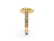Fancy Yellow Pear Cut Diamond Halo Ring Set in Yellow gold with Round Accent Halo, Pavé Band and Prong Setting