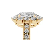 Oval Vintage Halo Engagement Ring Setting | Milgrain Channel Band | Yellow Gold