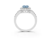 Fancy Blue Oval Cut Diamond Pavé Band Halo Engagement Ring Set in Platinum with Prong Setting